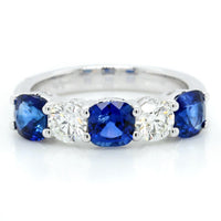 Platinum Cushion Cut Sapphire and Round Diamond Band