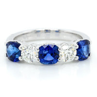 Platinum Cushion Cut Sapphire and Round Diamond Band