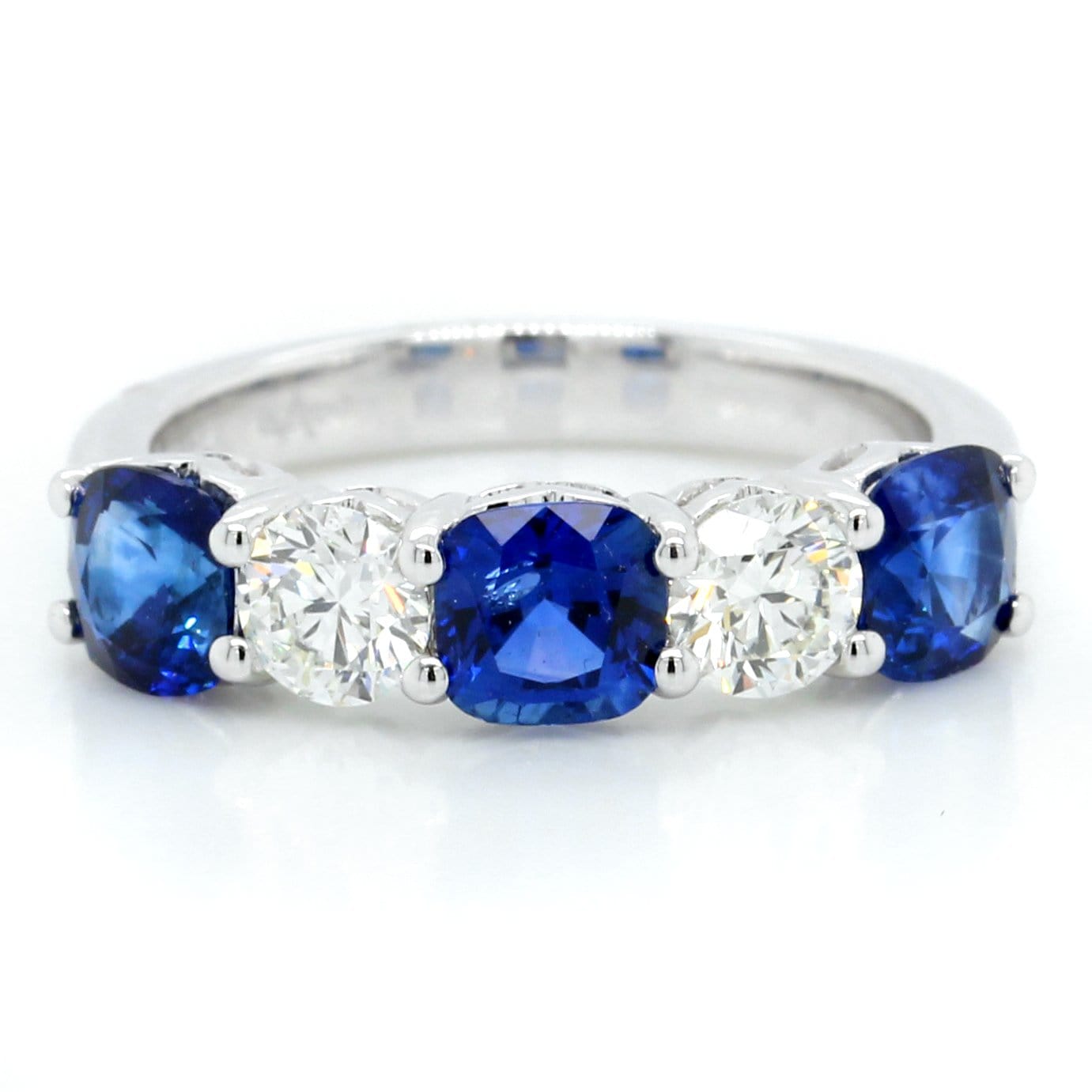 Platinum Cushion Cut Sapphire and Round Diamond Band