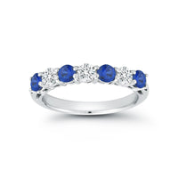 Platinum Shared Prong Diamond and Sapphire Band