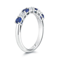 Platinum Shared Prong Diamond and Sapphire Band