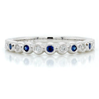 14K White Gold Bezel Set Diamond Sapphire Band