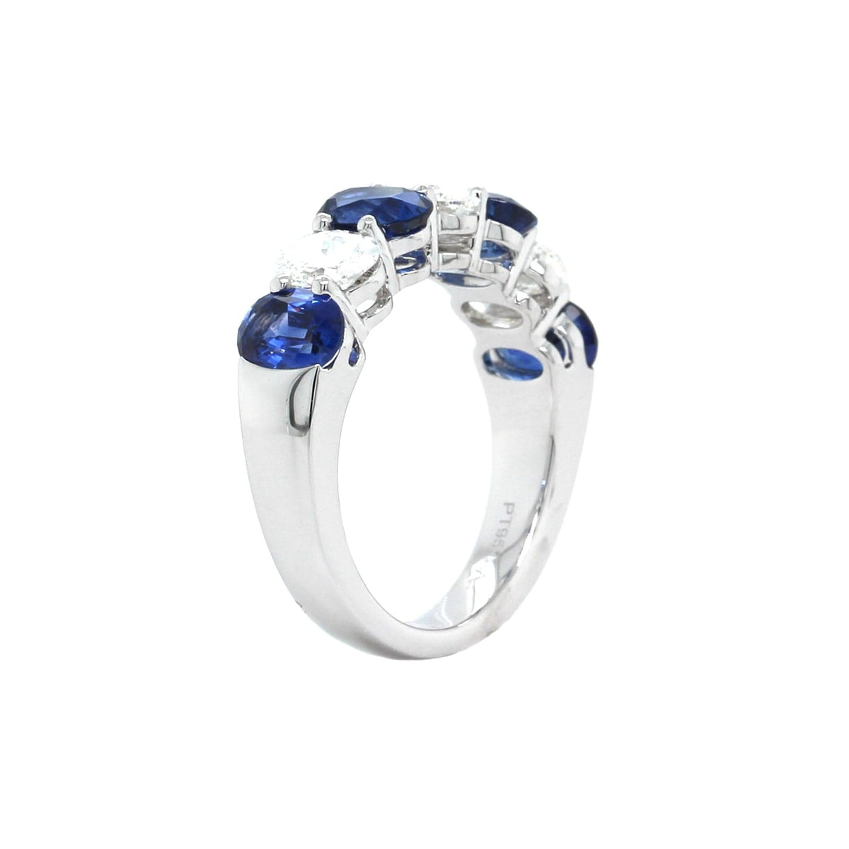 Platinum Shared Prong Oval Sapphire and Diamond Ring