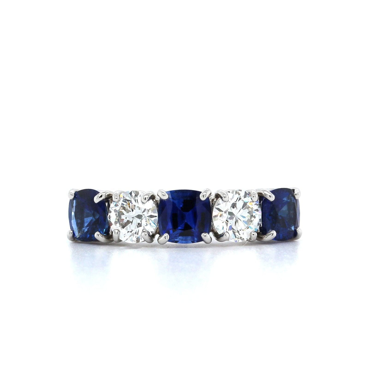 Platinum Cushion Sapphire and Diamond Band