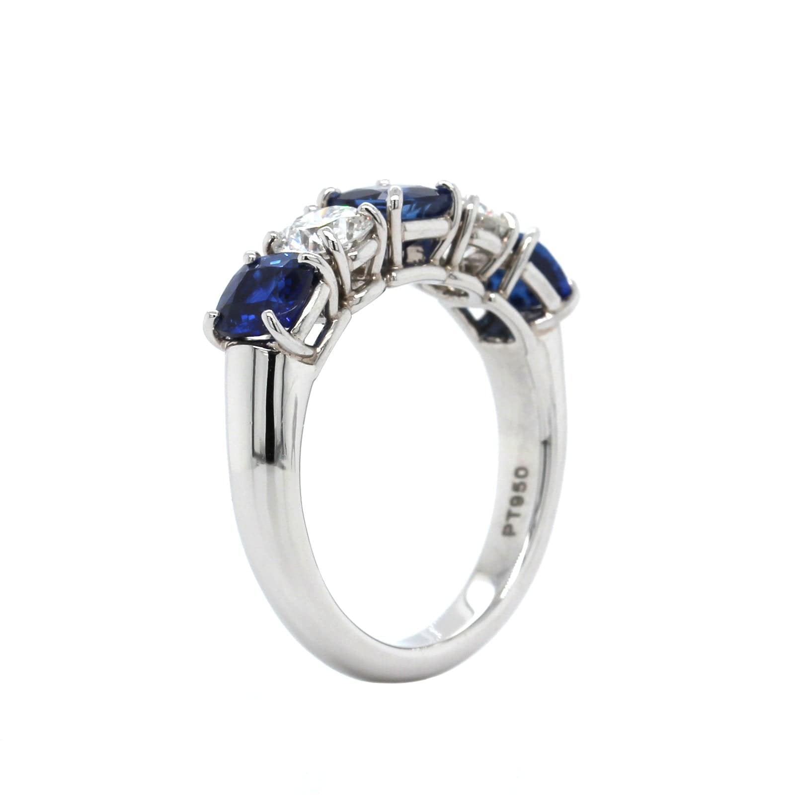 Platinum Cushion Sapphire and Diamond Band