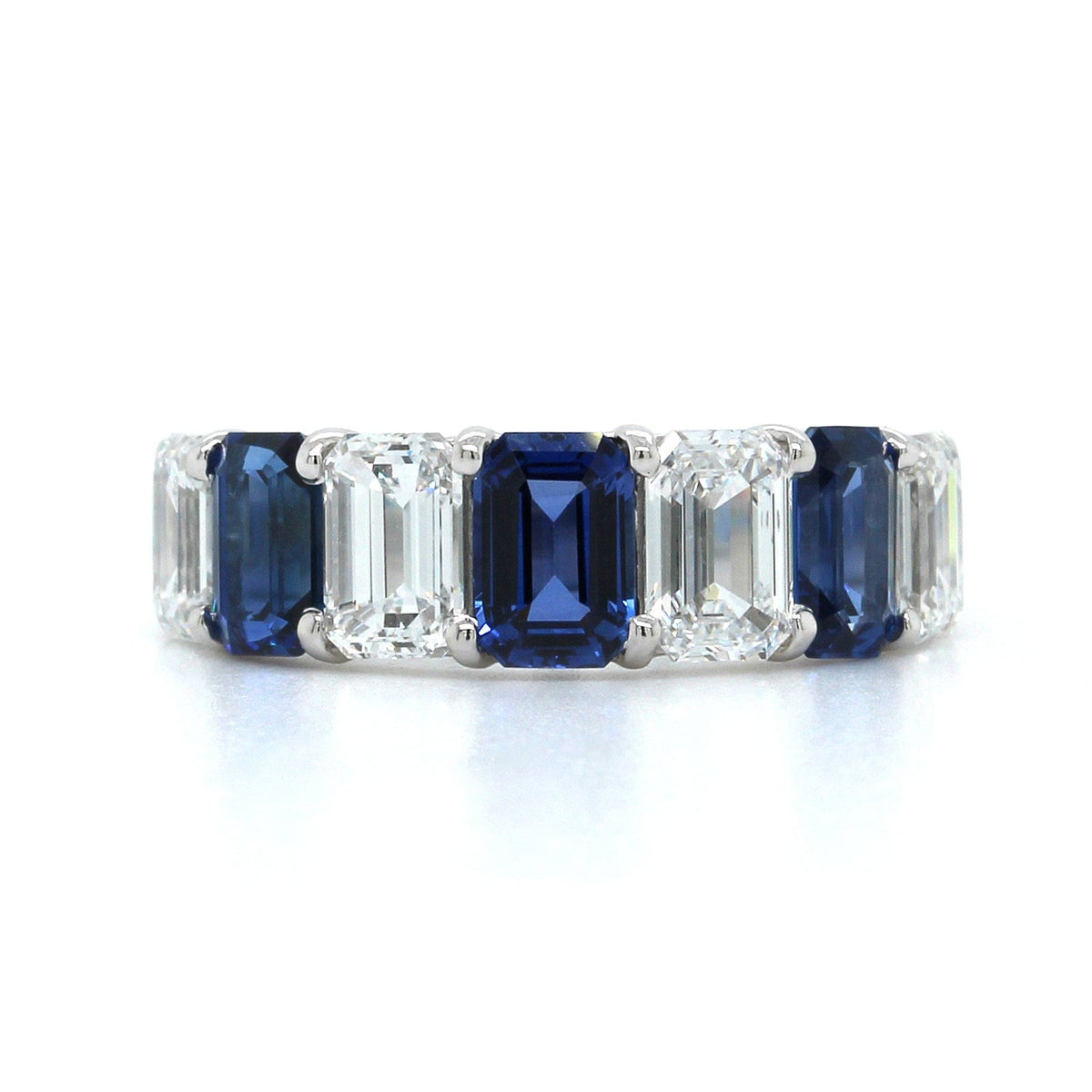 Platinum 7 Stone Emerald Cut Sapphire and Diamond Band