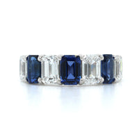 Platinum 7 Stone Emerald Cut Sapphire and Diamond Band