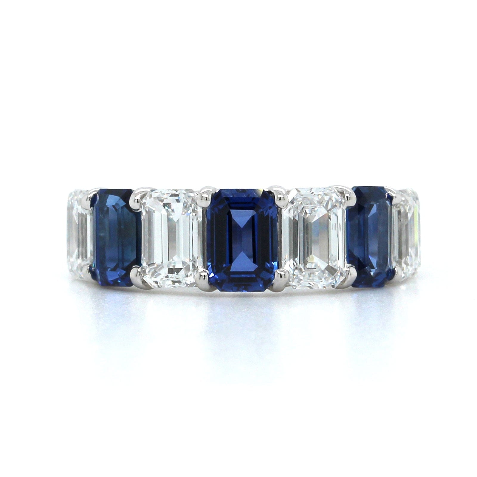 Platinum 7 Stone Emerald Cut Sapphire and Diamond Band