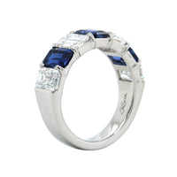 Platinum 7 Stone Emerald Cut Sapphire and Diamond Band