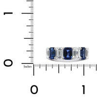 Platinum 7 Stone Emerald Cut Sapphire and Diamond Band