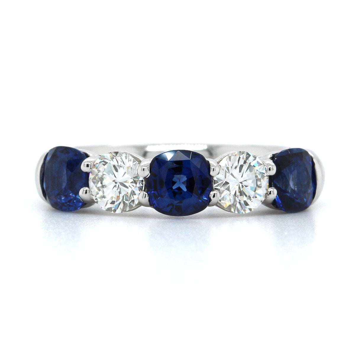 Platinum 5 Stone Cushion Sapphire and Round Diamond Band