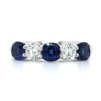 Platinum 5 Stone Cushion Sapphire and Round Diamond Band