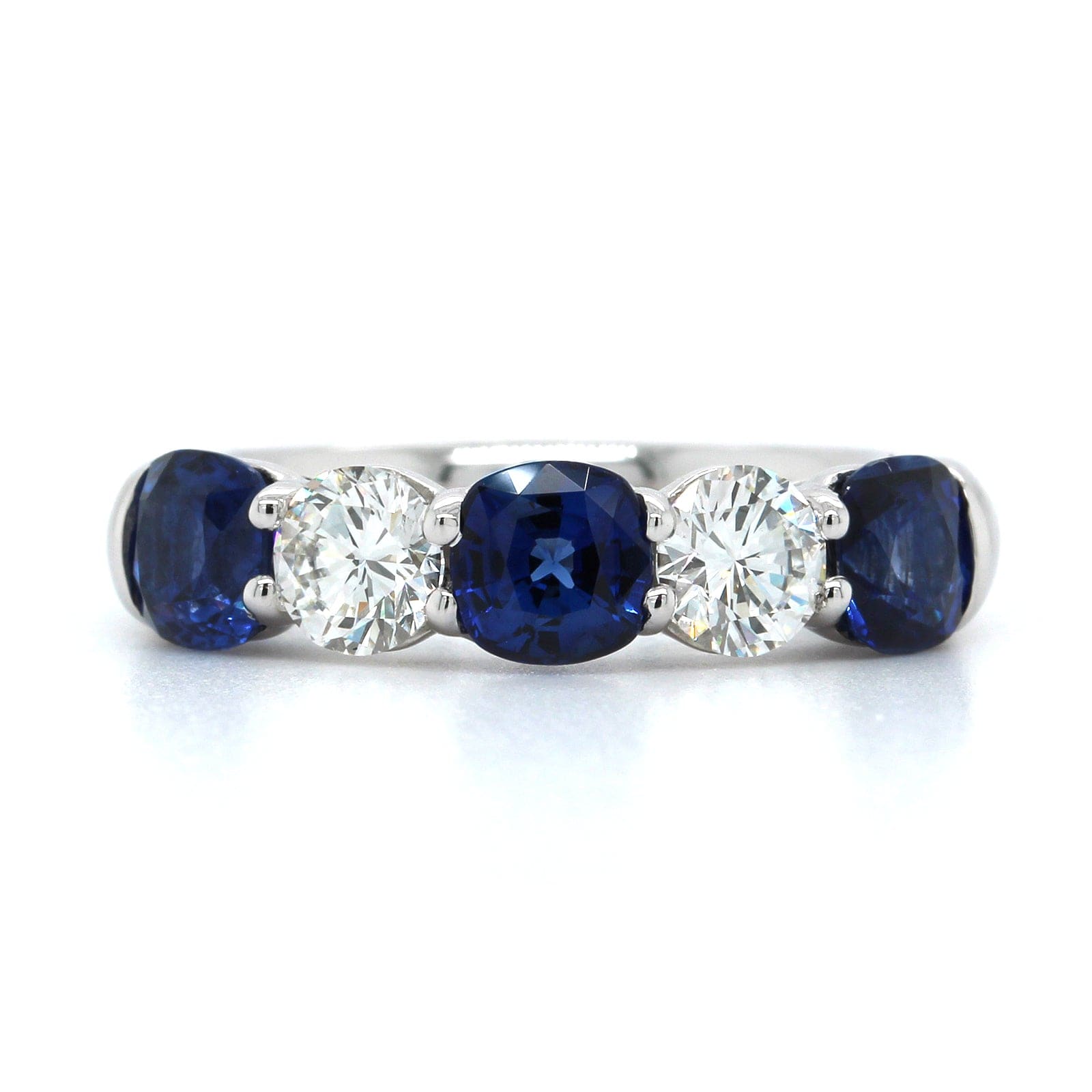 Platinum 5 Stone Cushion Sapphire and Round Diamond Band