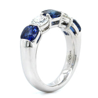 Platinum 5 Stone Cushion Sapphire and Round Diamond Band