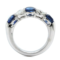 Platinum 5 Stone Cushion Sapphire and Round Diamond Band