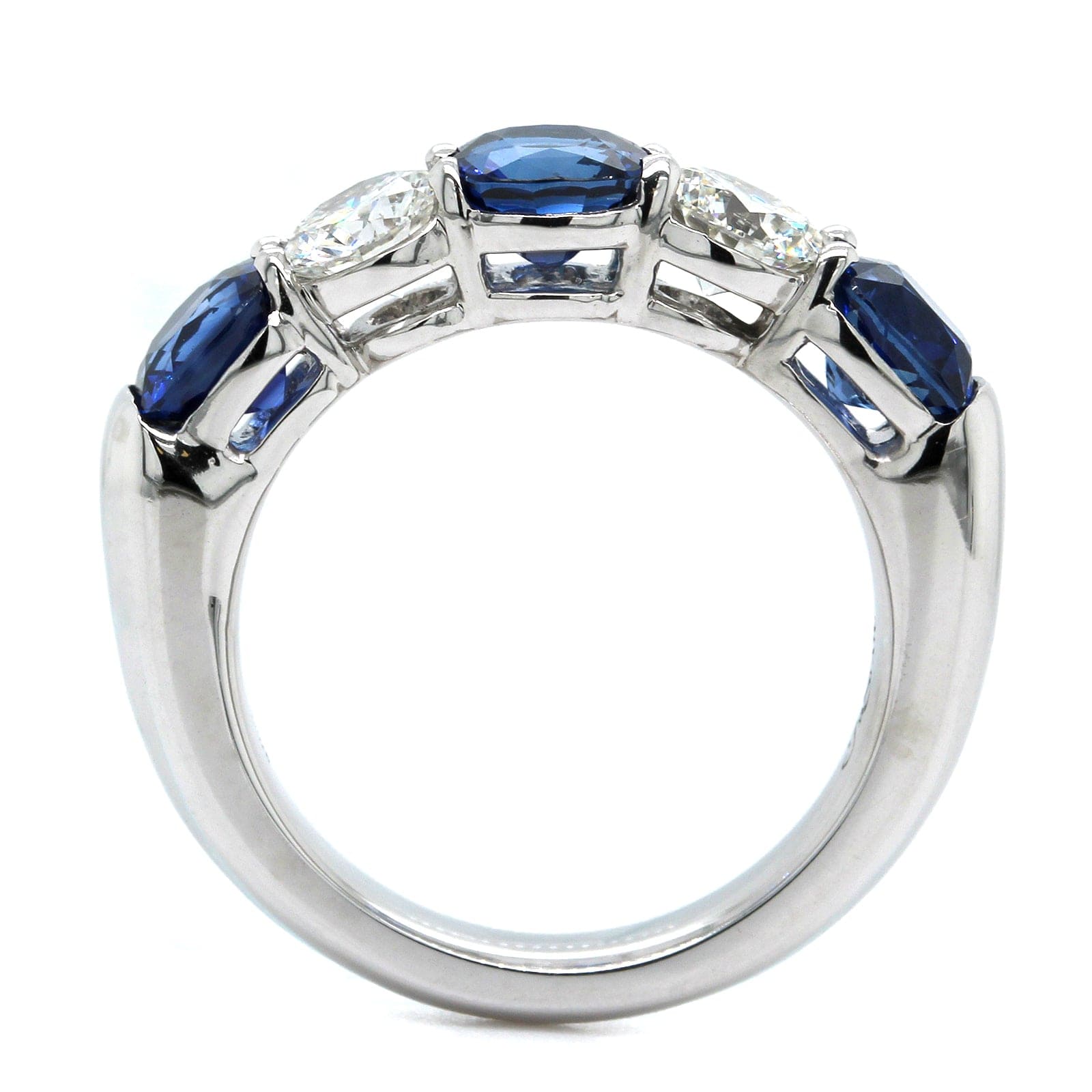 Platinum 5 Stone Cushion Sapphire and Round Diamond Band