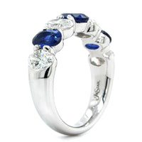 Platinum Shared Prong Oval Sapphire and Diamond Band