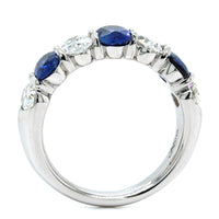 Platinum Shared Prong Oval Sapphire and Diamond Band