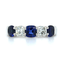 Platinum Shared Prong Cushion Sapphire and Diamond Band