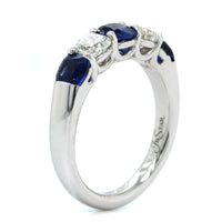 Platinum Shared Prong Cushion Sapphire and Diamond Band