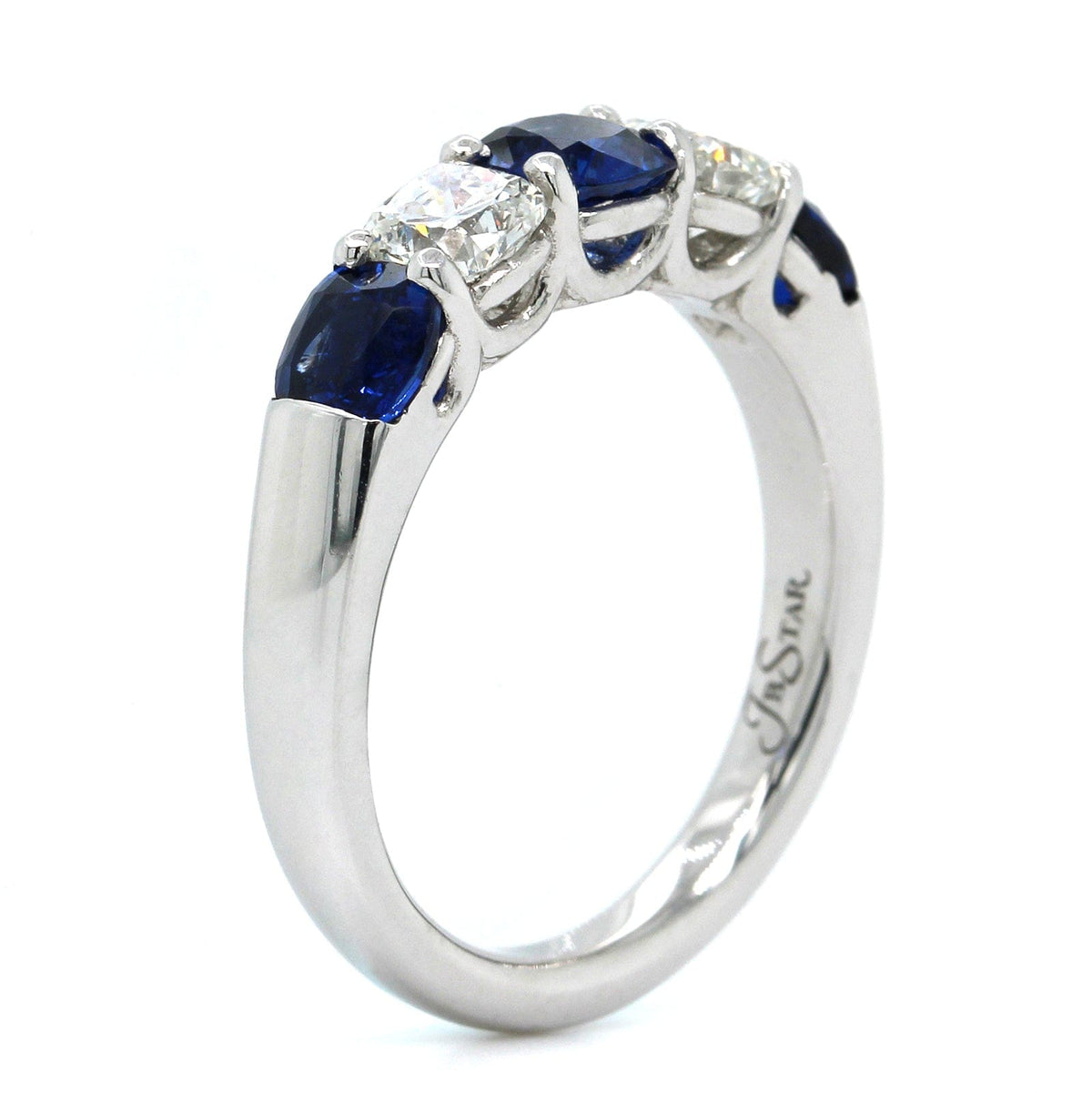 Platinum Shared Prong Cushion Sapphire and Diamond Band