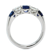 Platinum Shared Prong Cushion Sapphire and Diamond Band