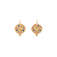 18K Yellow Gold Multi Sapphire Dangle Earrings
