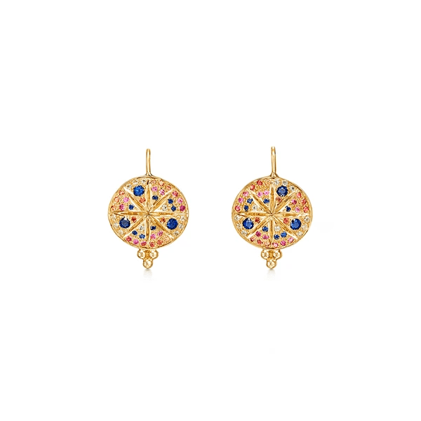 18K Yellow Gold Multi Sapphire Dangle Earrings