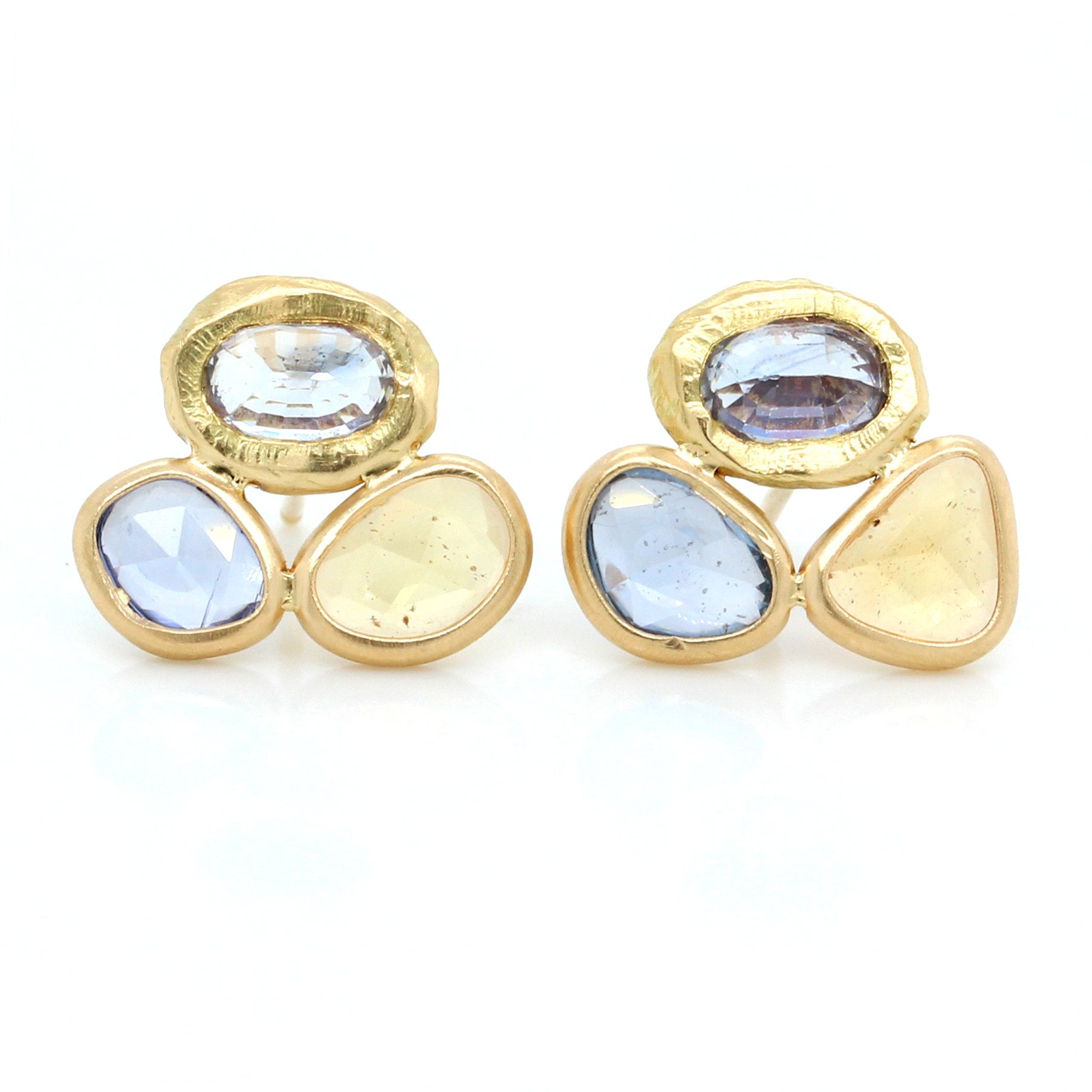 18K Yellow Gold Sapphire Cluster Earrings