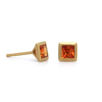 18K Yellow Gold Orange Sapphire Stud Earrings