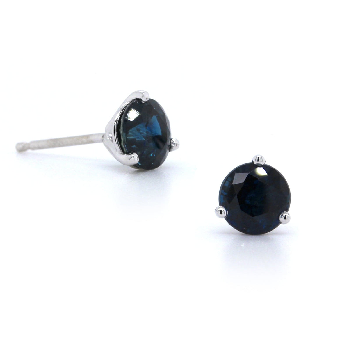 14K White Gold Round Sapphire Stud Earrings