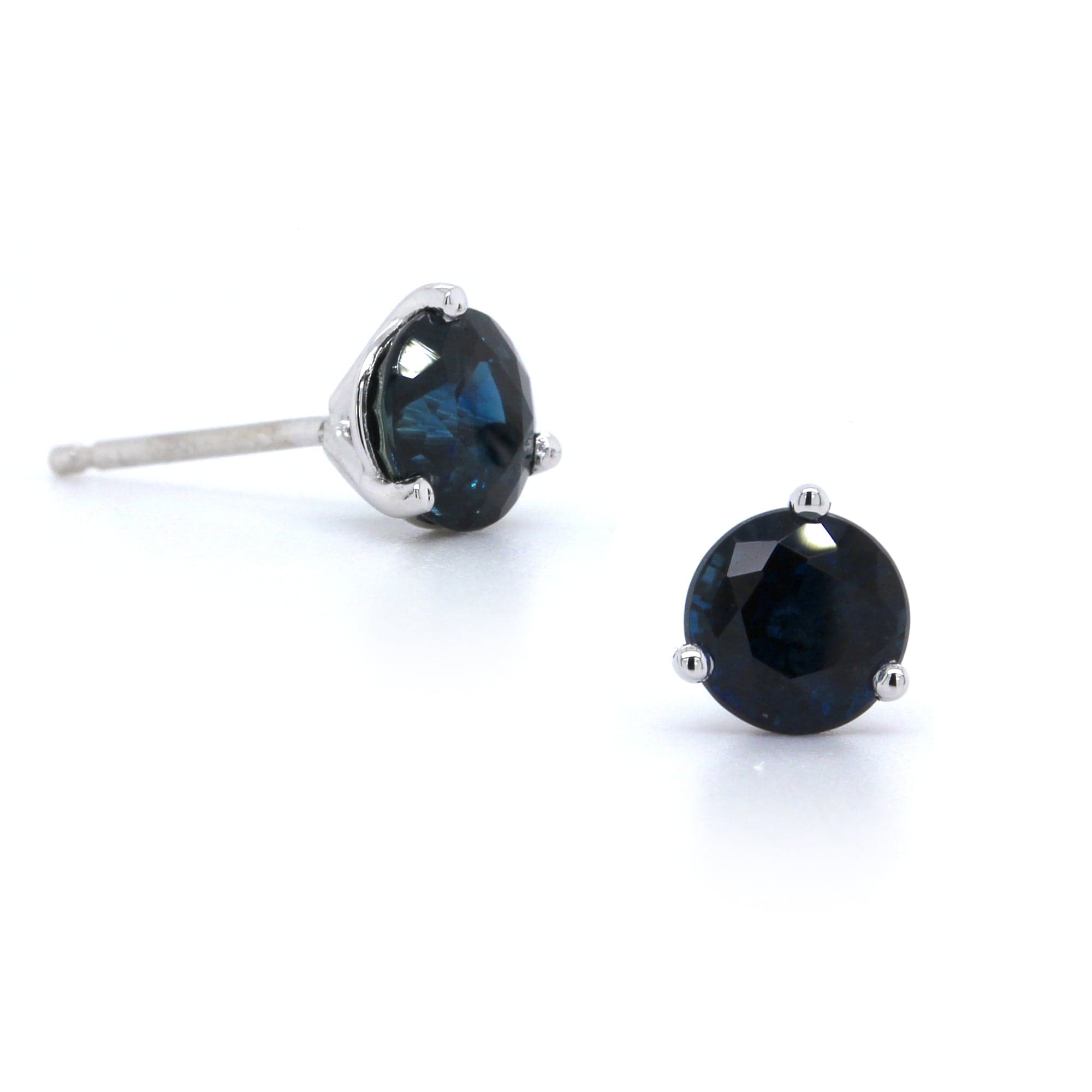 14K White Gold Round Sapphire Stud Earrings