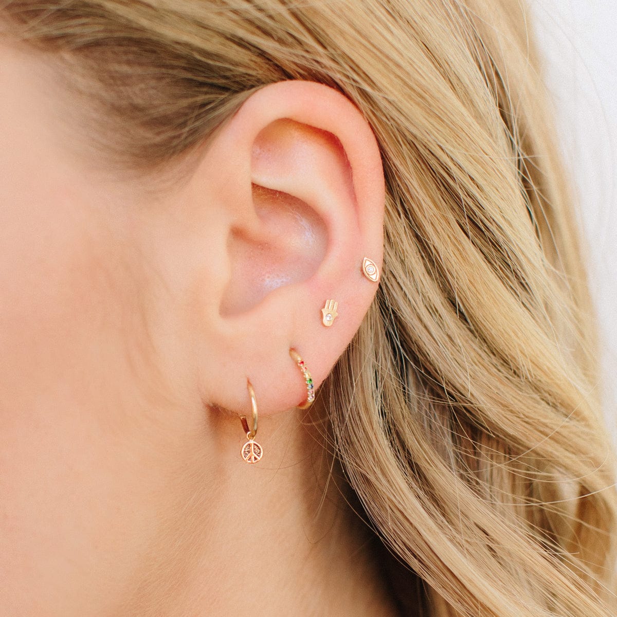 14K Yellow Gold Rainbow Sapphire Huggie Earrings