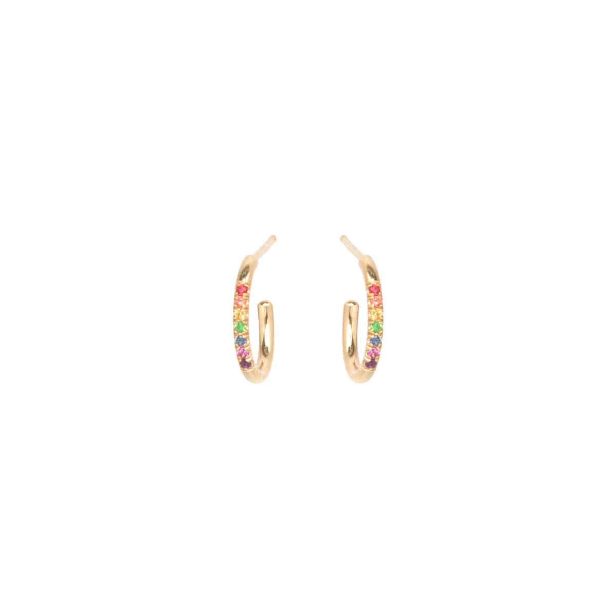 14K Yellow Gold Rainbow Sapphire Huggie Earrings