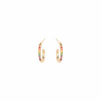 14K Yellow Gold Rainbow Sapphire Huggie Earrings
