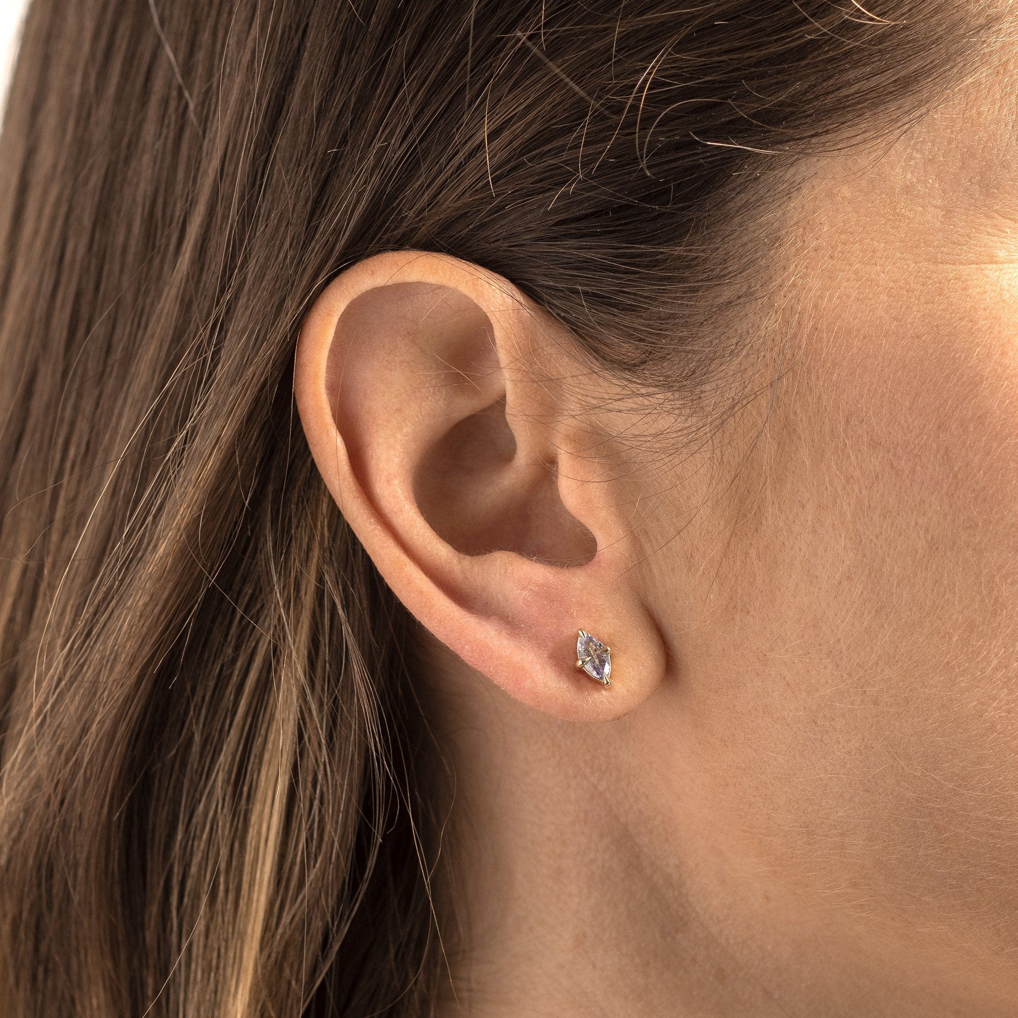 14K Yellow Gold Purple Sapphire Stud Earrings