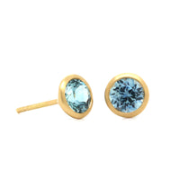18K Yellow Gold Bezel Set Sapphire Stud Earrings