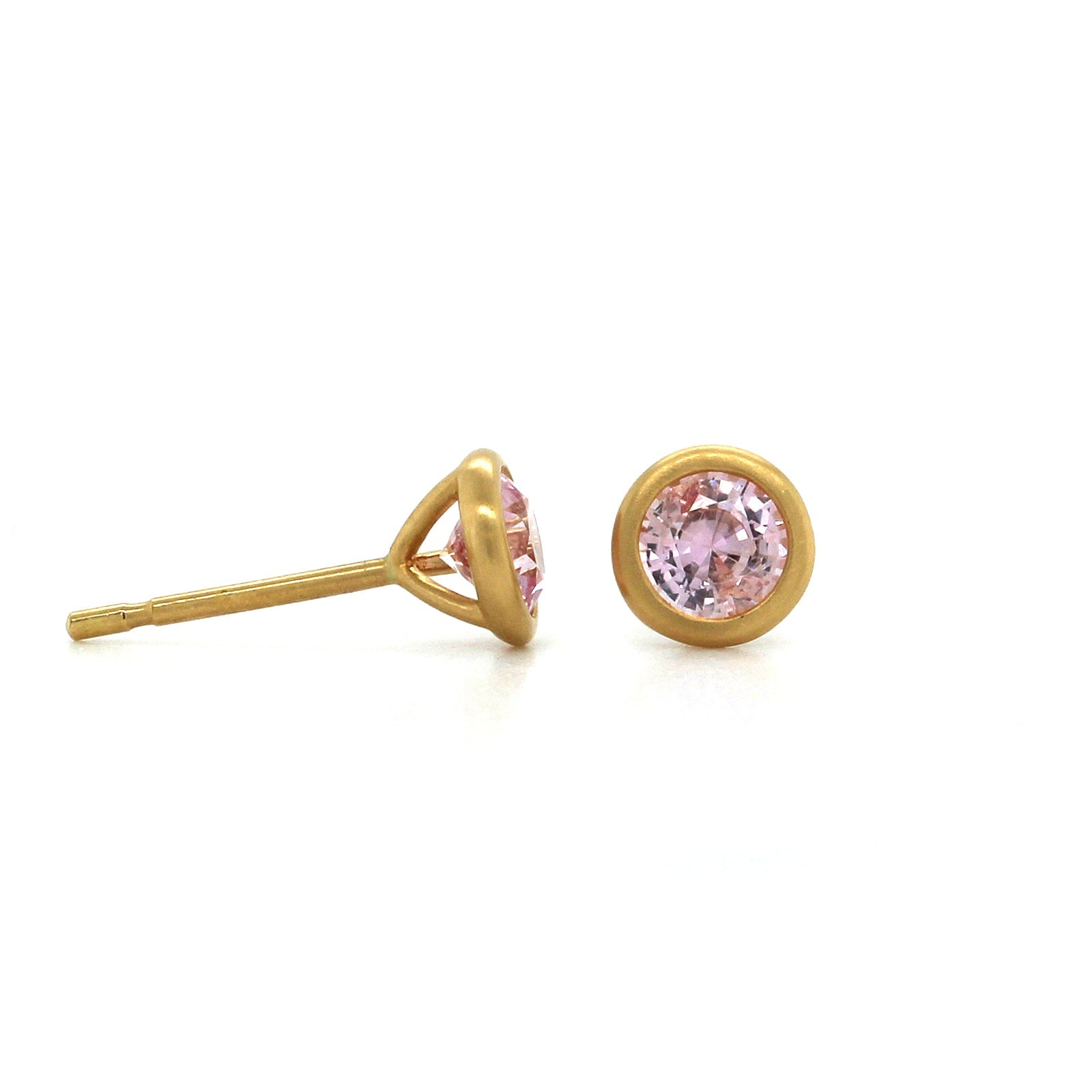 18K Yellow Gold Pink Sapphire Bezel Set Stud Earrings, 18k yellow gold, Long's Jewelers
