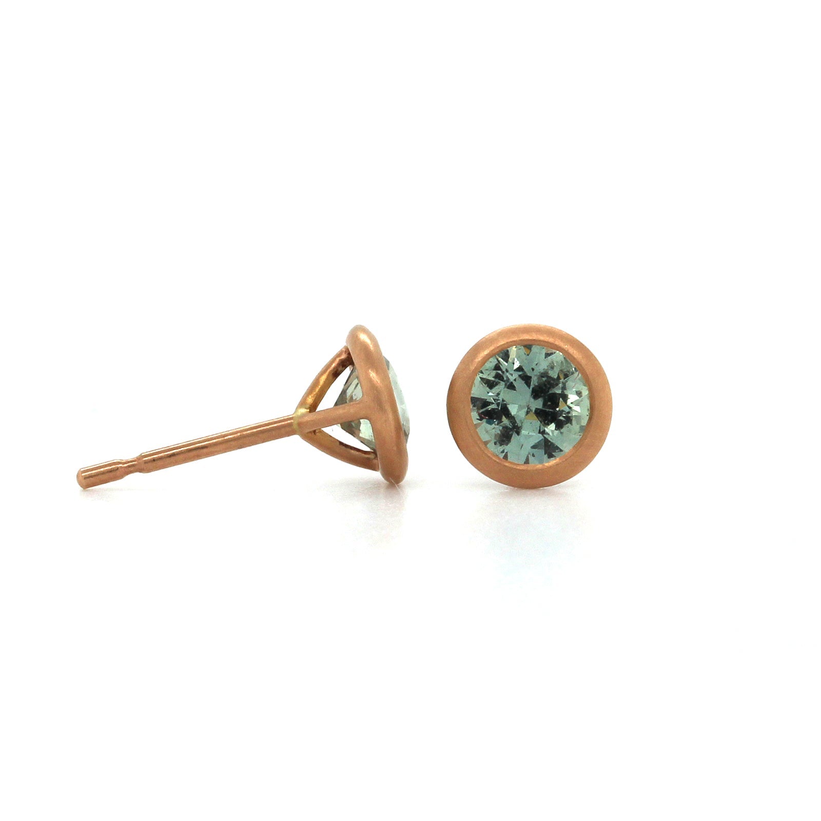 18K Rose Gold Green Sapphire Bezel Set Stud Earrings, 18k rose gold, Long's Jewelers