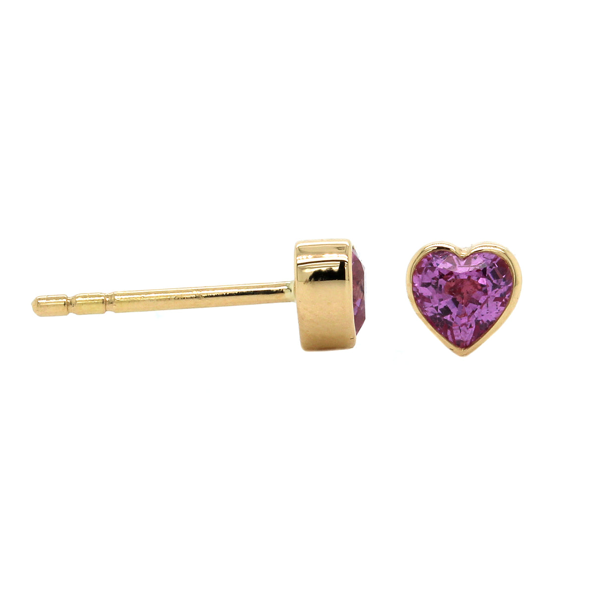 18K Yellow Gold Heart Shape Pink Sapphire Stud Earrings