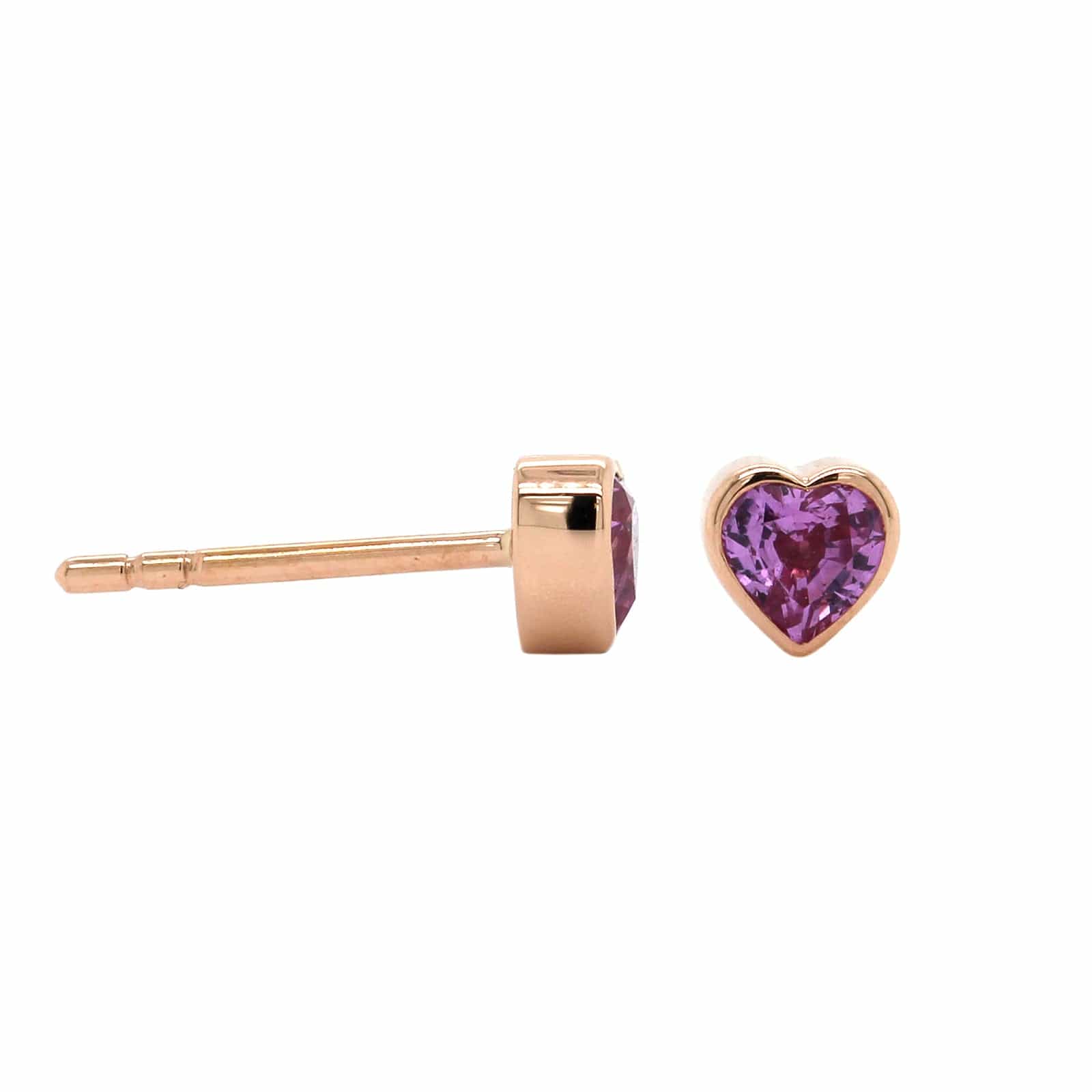 18K Rose Gold Heart Shape Pink Sapphire Stud Earrings
