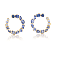 18K Yellow Gold Ombre Sapphire Crescent Hoop Earrings
