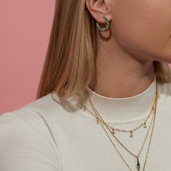 18K Yellow Gold Ombre Sapphire Crescent Hoop Earrings