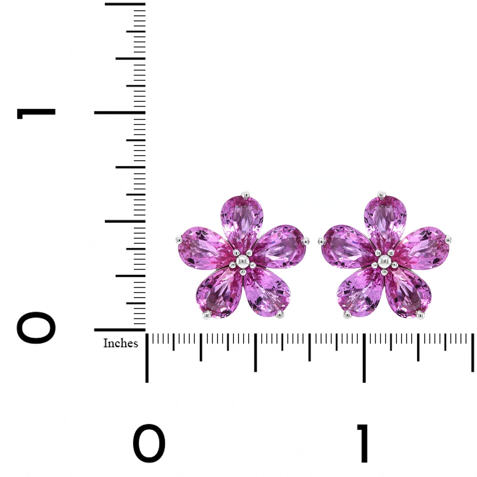 Platinum Pear Shape Pink Sapphire Flower Stud Earrings