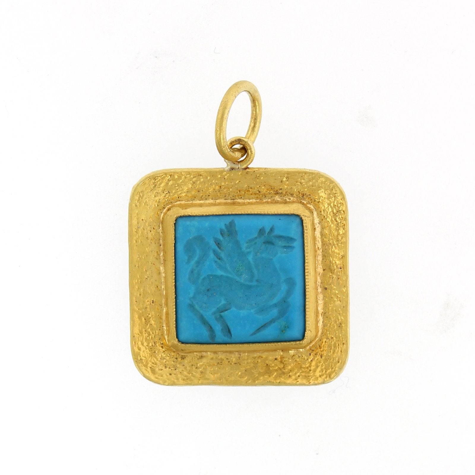 24K Yellow Gold and Sterling Silver Turquoise Pegasus Charm