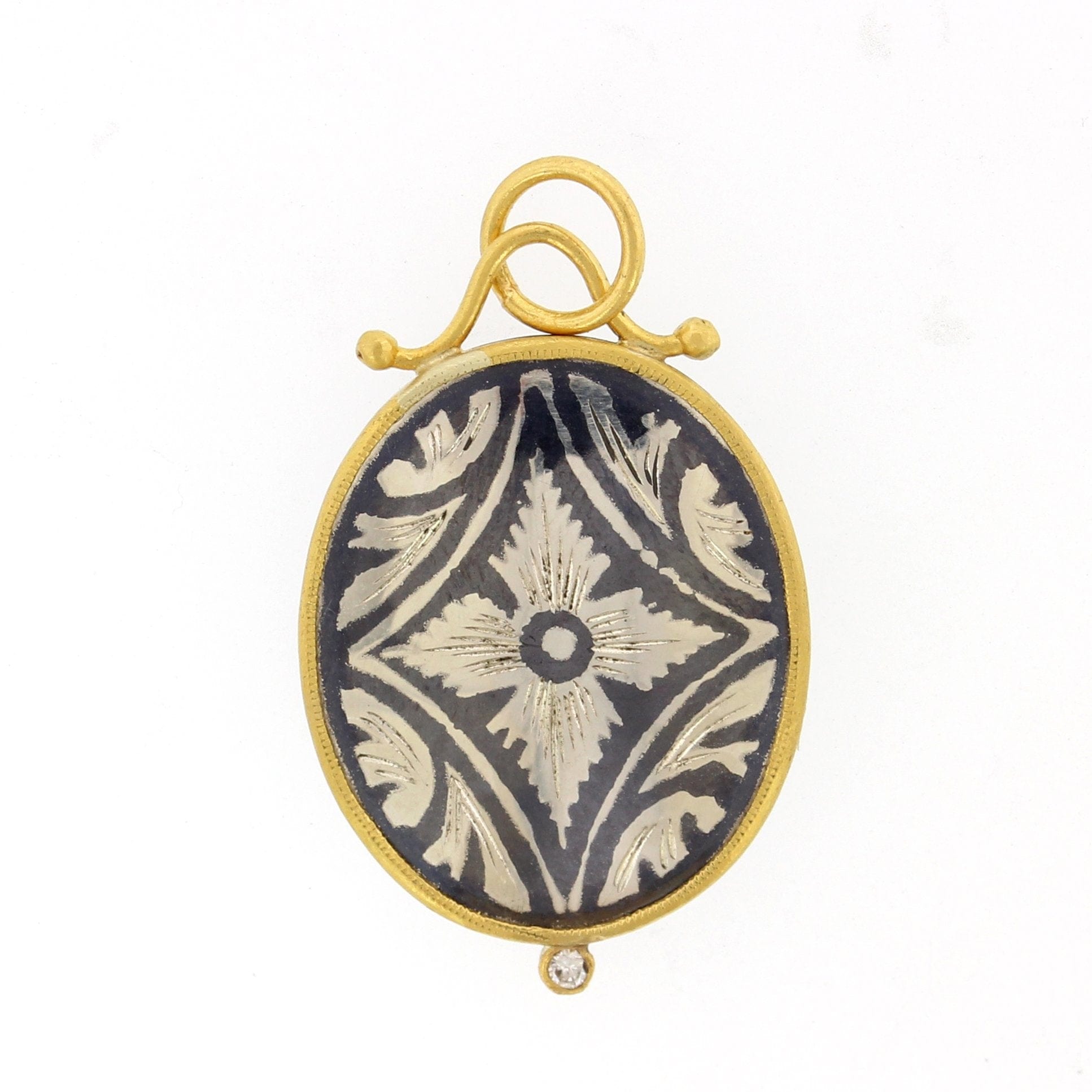 24K Yellow Gold and Sterling Silver Traditional Savat Charm