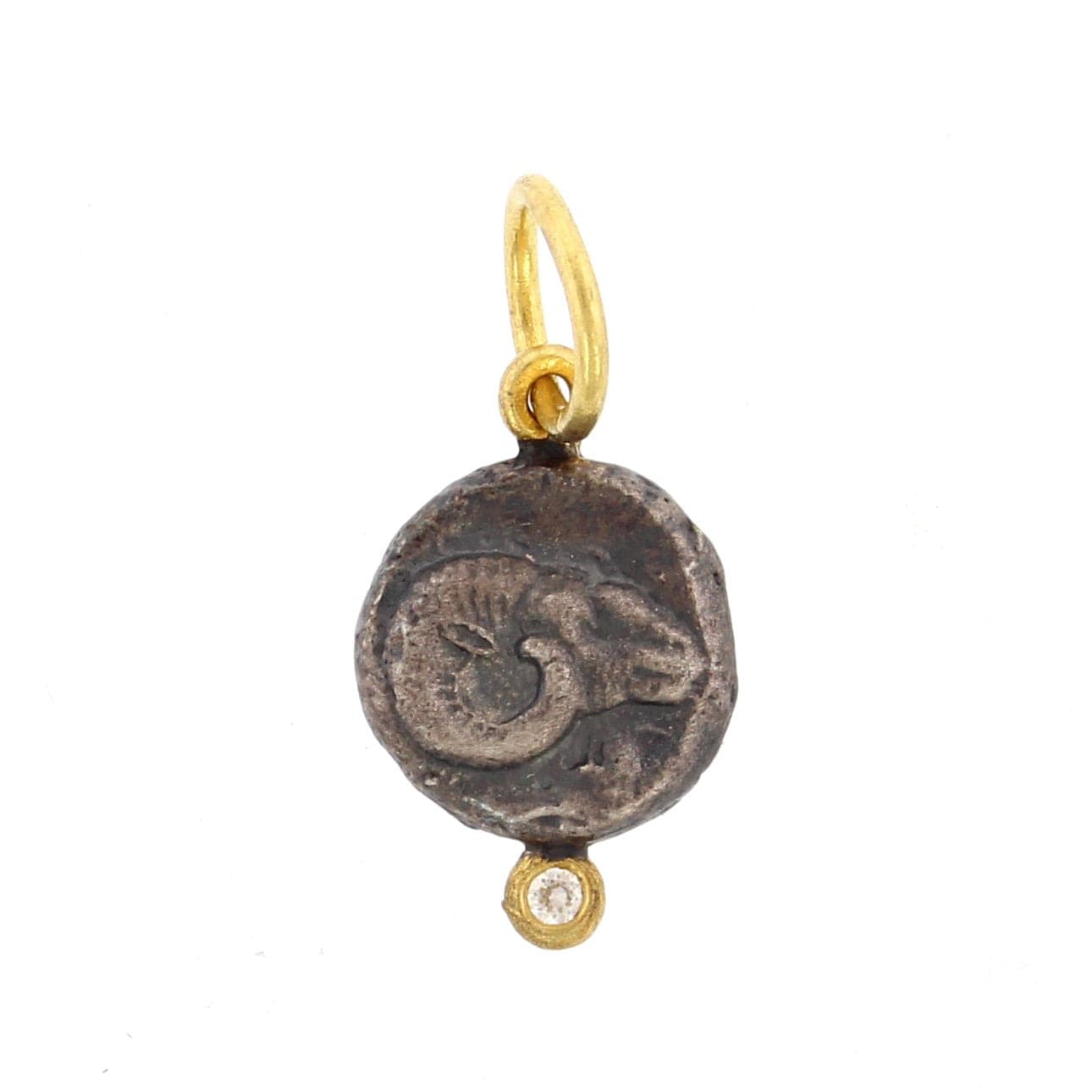 24K Yellow Gold and Sterling Silver Ram Head Charm