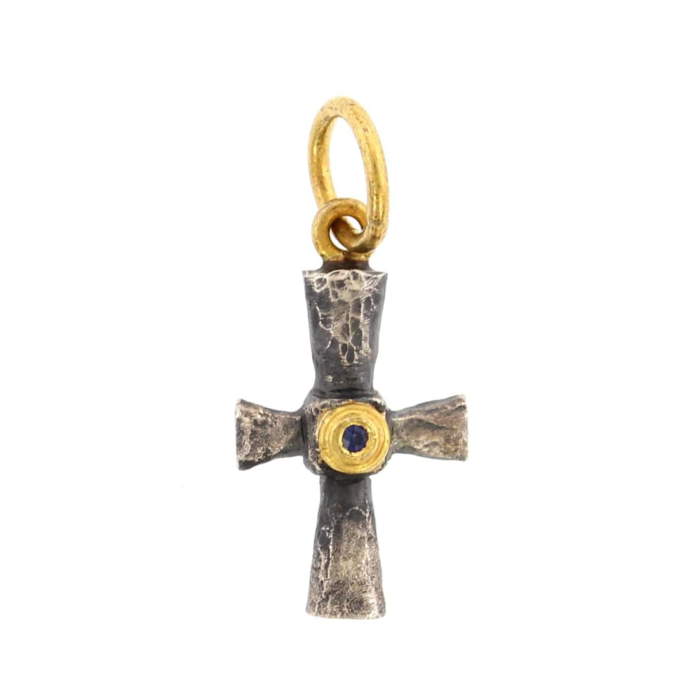 24K Yellow Gold and Sterling Silver Byzantine Cross Charm