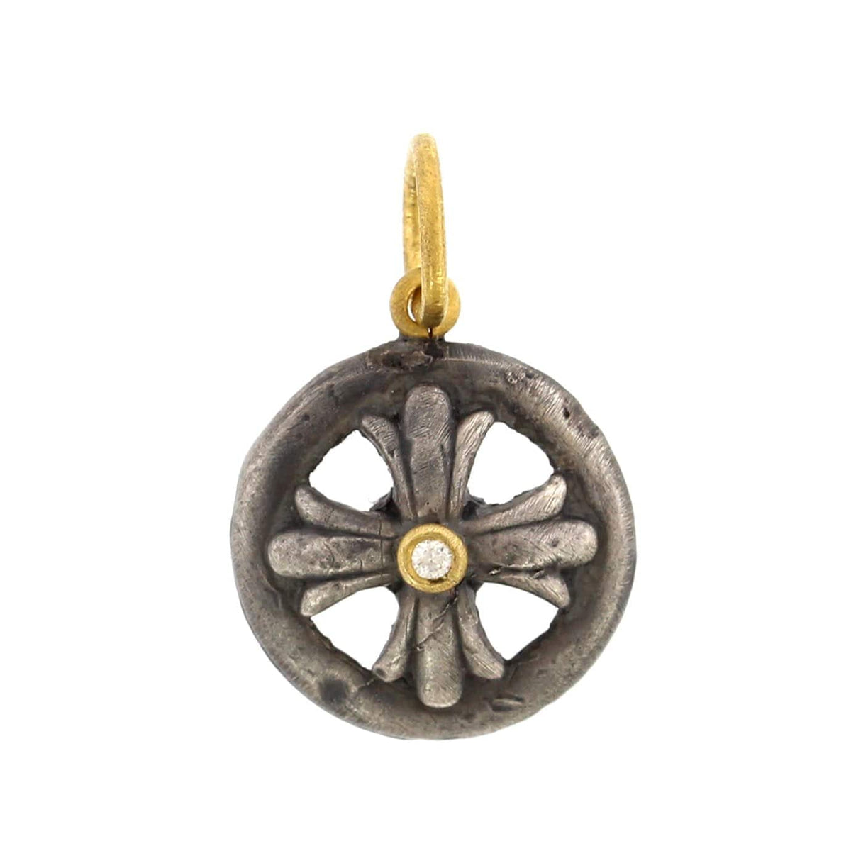 24K Yellow Gold and Sterling Silver Byzantine Cross Charm