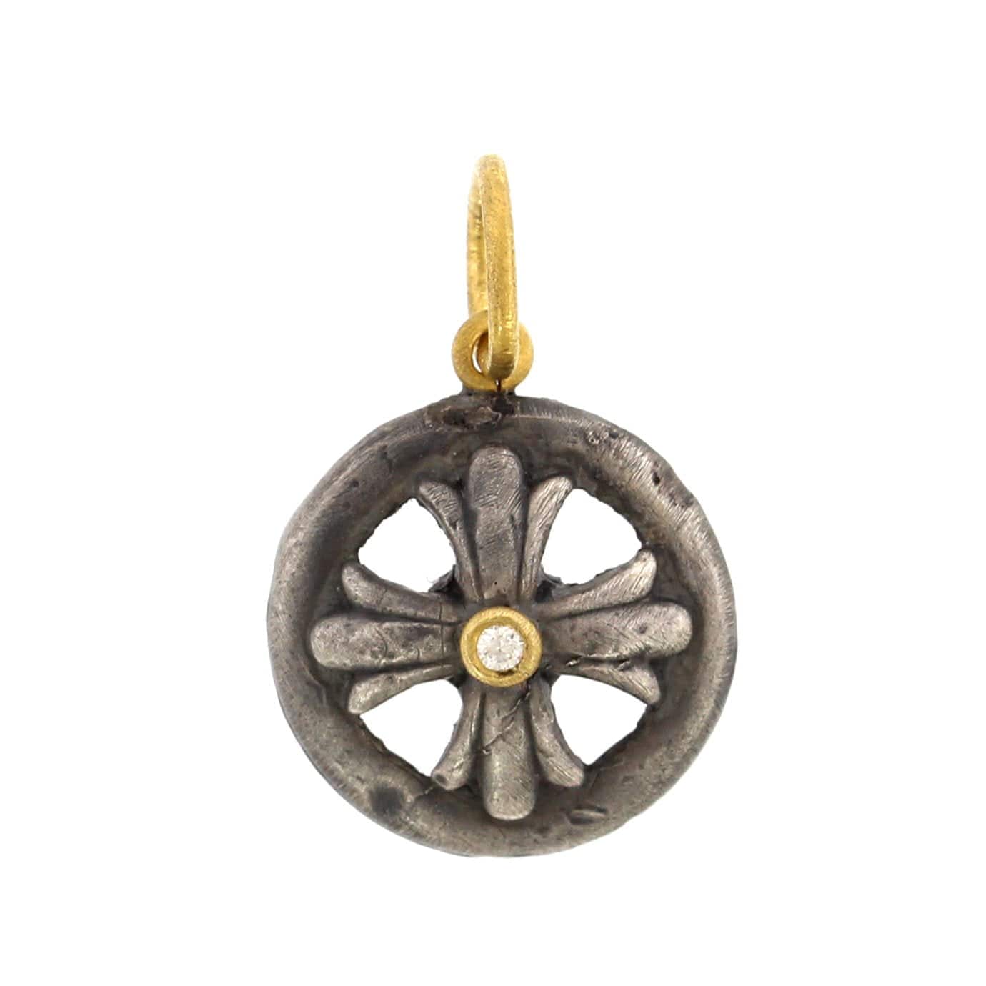 24K Yellow Gold and Sterling Silver Byzantine Cross Charm